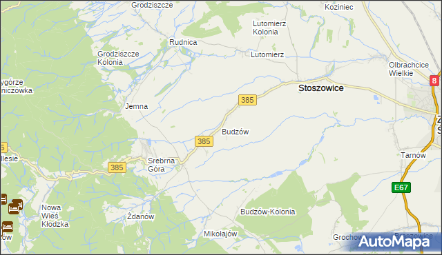 mapa Budzów gmina Stoszowice, Budzów gmina Stoszowice na mapie Targeo