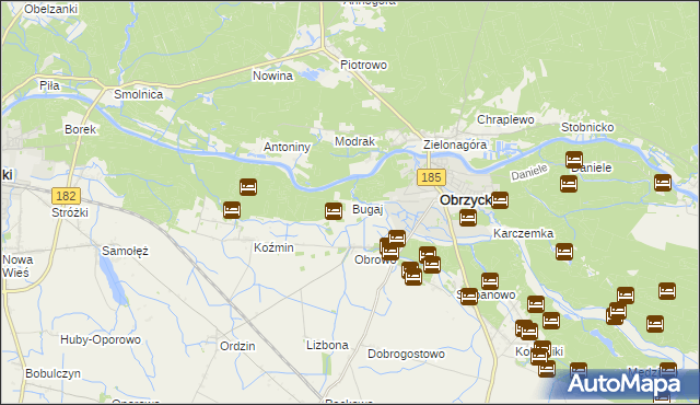 mapa Bugaj gmina Obrzycko, Bugaj gmina Obrzycko na mapie Targeo