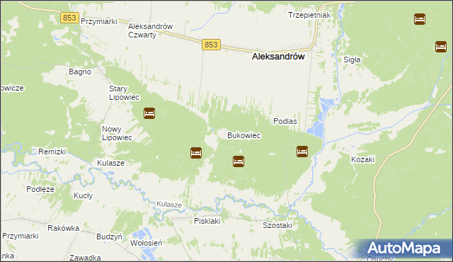 mapa Bukowiec gmina Aleksandrów, Bukowiec gmina Aleksandrów na mapie Targeo