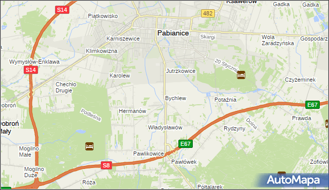 mapa Bychlew, Bychlew na mapie Targeo