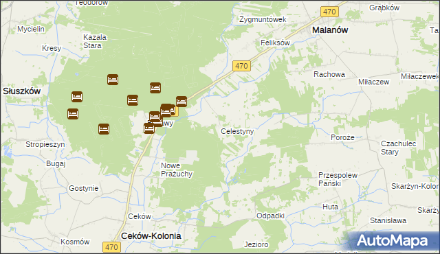 mapa Celestyny, Celestyny na mapie Targeo