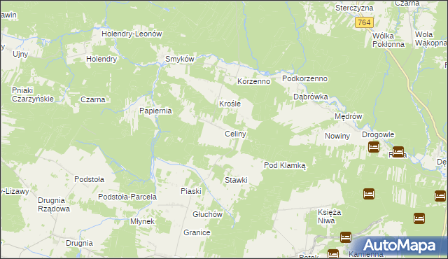 mapa Celiny gmina Raków, Celiny gmina Raków na mapie Targeo