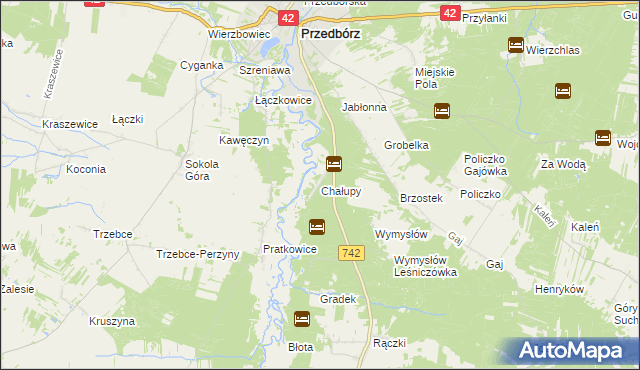 mapa Chałupy gmina Przedbórz, Chałupy gmina Przedbórz na mapie Targeo