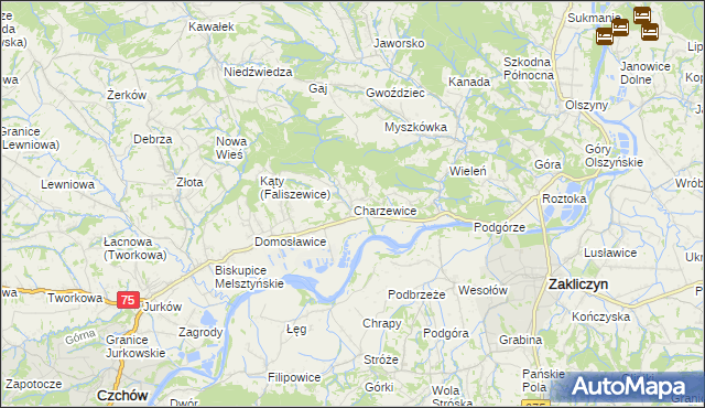 mapa Charzewice, Charzewice na mapie Targeo