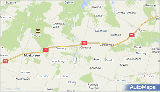 mapa Chlewice gmina Moskorzew, Chlewice gmina Moskorzew na mapie Targeo