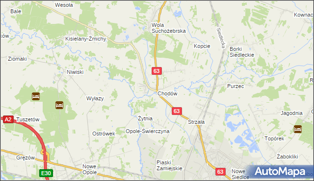 mapa Chodów gmina Siedlce, Chodów gmina Siedlce na mapie Targeo