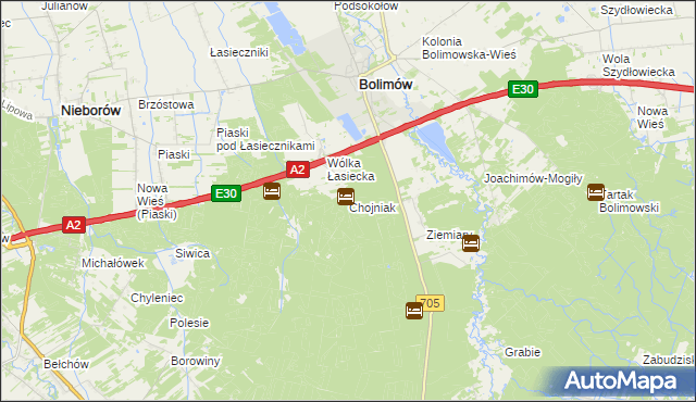 mapa Chojniak gmina Bolimów, Chojniak gmina Bolimów na mapie Targeo