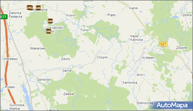 mapa Chojnik gmina Morąg, Chojnik gmina Morąg na mapie Targeo