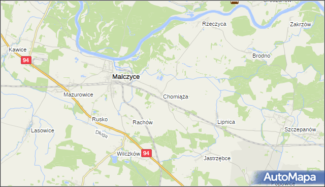 mapa Chomiąża gmina Malczyce, Chomiąża gmina Malczyce na mapie Targeo