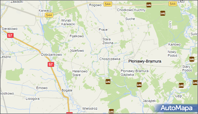mapa Choszczewka gmina Płoniawy-Bramura, Choszczewka gmina Płoniawy-Bramura na mapie Targeo