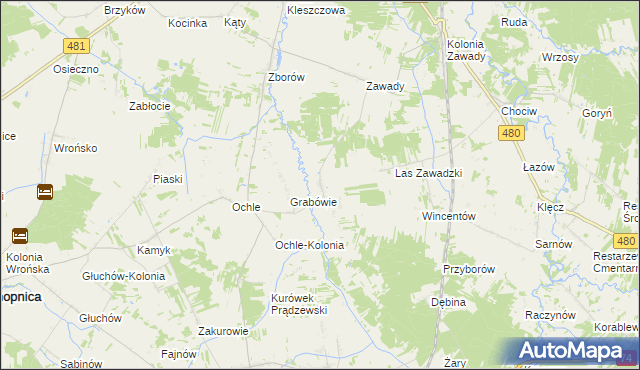 mapa Chrusty gmina Widawa, Chrusty gmina Widawa na mapie Targeo