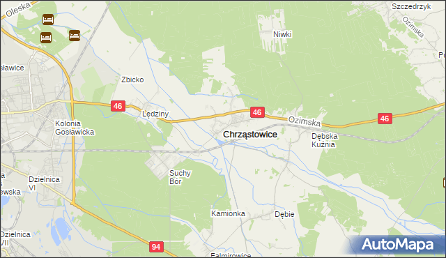 mapa Chrząstowice powiat opolski, Chrząstowice powiat opolski na mapie Targeo