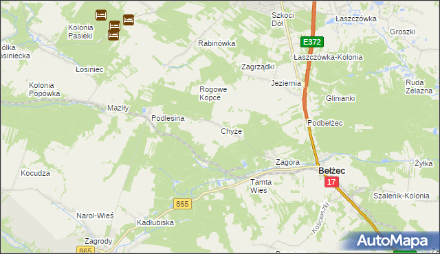 mapa Chyże gmina Bełżec, Chyże gmina Bełżec na mapie Targeo
