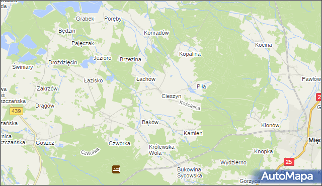 mapa Cieszyn gmina Sośnie, Cieszyn gmina Sośnie na mapie Targeo