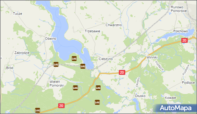 mapa Cieszyno gmina Węgorzyno, Cieszyno gmina Węgorzyno na mapie Targeo