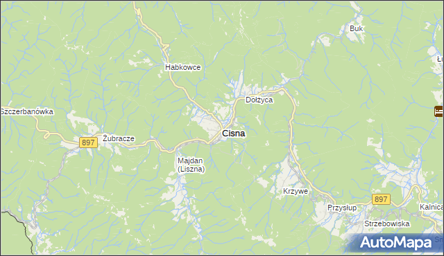 mapa Cisna, Cisna na mapie Targeo