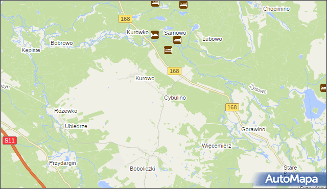 mapa Cybulino gmina Bobolice, Cybulino gmina Bobolice na mapie Targeo