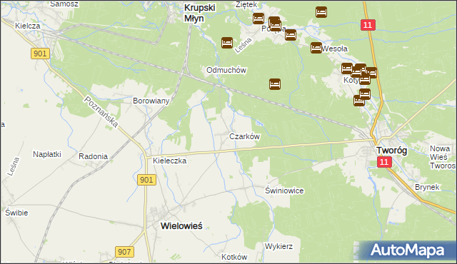 mapa Czarków gmina Wielowieś, Czarków gmina Wielowieś na mapie Targeo