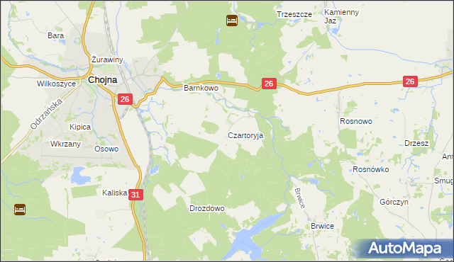 mapa Czartoryja gmina Chojna, Czartoryja gmina Chojna na mapie Targeo