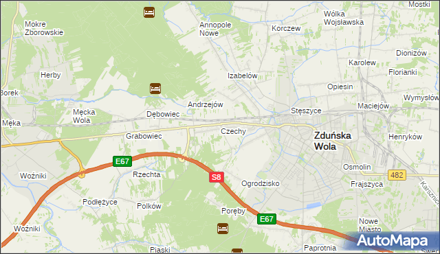 mapa Czechy gmina Zduńska Wola, Czechy gmina Zduńska Wola na mapie Targeo