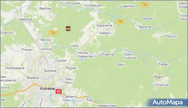 mapa Czysta gmina Końskie, Czysta gmina Końskie na mapie Targeo