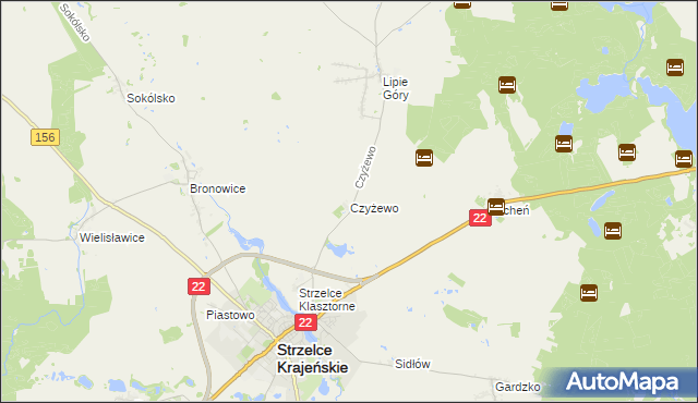 mapa Czyżewo gmina Strzelce Krajeńskie, Czyżewo gmina Strzelce Krajeńskie na mapie Targeo