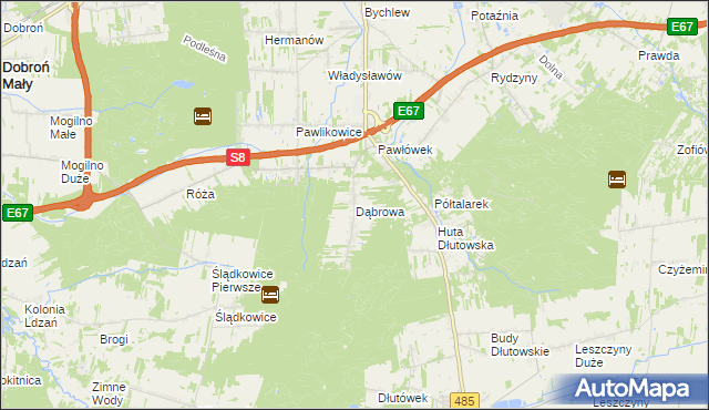 mapa Dąbrowa gmina Dłutów, Dąbrowa gmina Dłutów na mapie Targeo