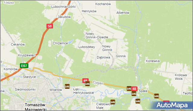 mapa Dąbrowa gmina Lubochnia, Dąbrowa gmina Lubochnia na mapie Targeo