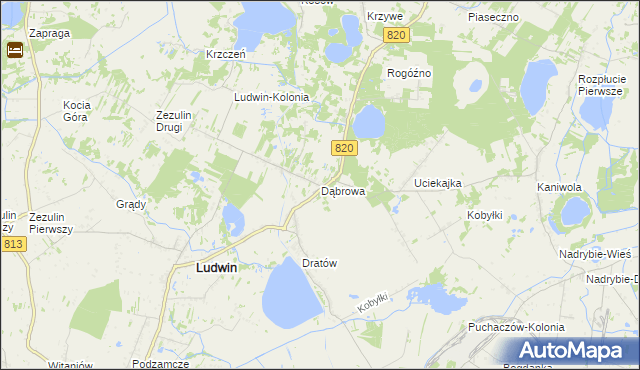 mapa Dąbrowa gmina Ludwin, Dąbrowa gmina Ludwin na mapie Targeo