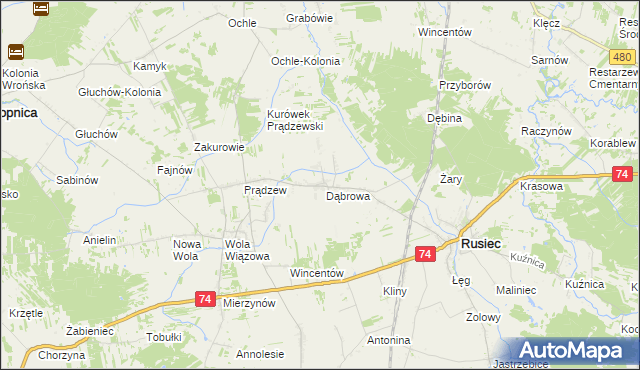 mapa Dąbrowa Rusiecka, Dąbrowa Rusiecka na mapie Targeo
