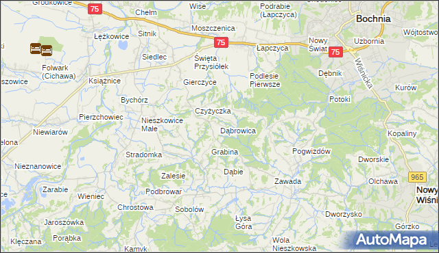 mapa Dąbrowica gmina Bochnia, Dąbrowica gmina Bochnia na mapie Targeo