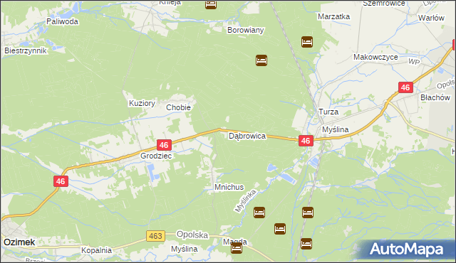 mapa Dąbrowica gmina Dobrodzień, Dąbrowica gmina Dobrodzień na mapie Targeo