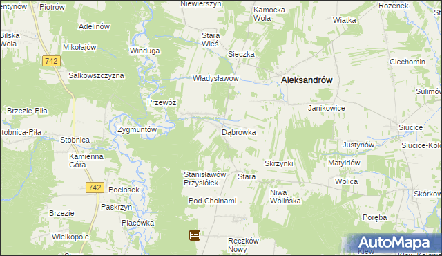 mapa Dąbrówka gmina Aleksandrów, Dąbrówka gmina Aleksandrów na mapie Targeo
