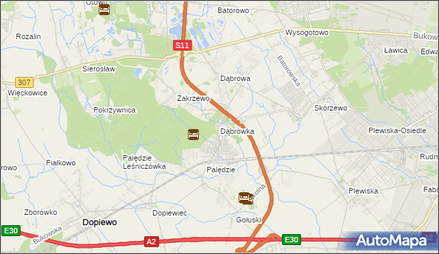 mapa Dąbrówka gmina Dopiewo, Dąbrówka gmina Dopiewo na mapie Targeo