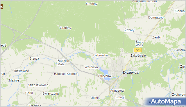 mapa Dąbrówka gmina Drzewica, Dąbrówka gmina Drzewica na mapie Targeo