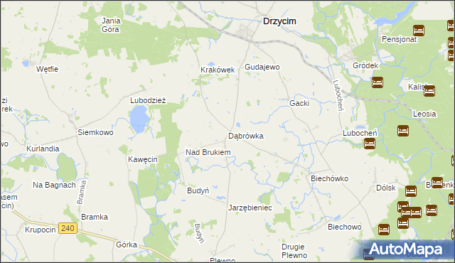 mapa Dąbrówka gmina Drzycim, Dąbrówka gmina Drzycim na mapie Targeo