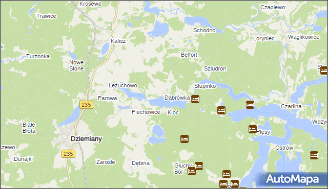 mapa Dąbrówka gmina Dziemiany, Dąbrówka gmina Dziemiany na mapie Targeo