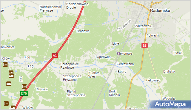 mapa Dąbrówka gmina Radomsko, Dąbrówka gmina Radomsko na mapie Targeo