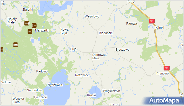 mapa Dąbrówka Mała gmina Węgorzewo, Dąbrówka Mała gmina Węgorzewo na mapie Targeo
