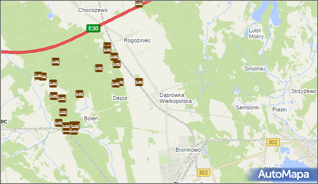 mapa Dąbrówka Wielkopolska, Dąbrówka Wielkopolska na mapie Targeo