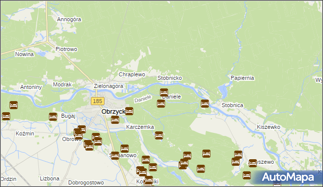 mapa Daniele gmina Obrzycko, Daniele gmina Obrzycko na mapie Targeo