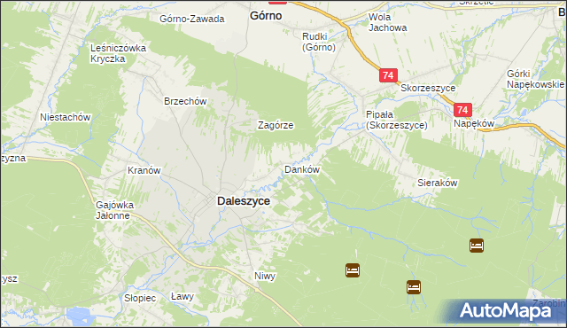 mapa Danków gmina Daleszyce, Danków gmina Daleszyce na mapie Targeo