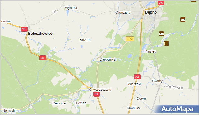 mapa Dargomyśl gmina Dębno, Dargomyśl gmina Dębno na mapie Targeo