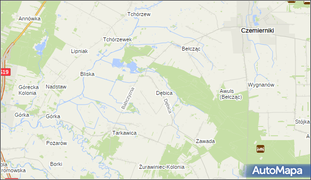 mapa Dębica gmina Ostrówek, Dębica gmina Ostrówek na mapie Targeo