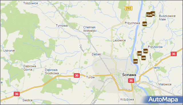 mapa Dębiec gmina Ścinawa, Dębiec gmina Ścinawa na mapie Targeo