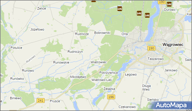 mapa Dębina gmina Wągrowiec, Dębina gmina Wągrowiec na mapie Targeo