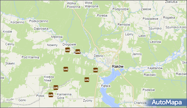 mapa Dębno gmina Raków, Dębno gmina Raków na mapie Targeo