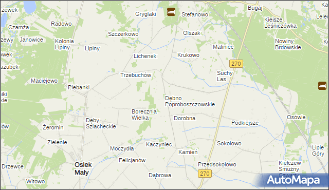 mapa Dębno Poproboszczowskie, Dębno Poproboszczowskie na mapie Targeo