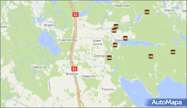 mapa Dobrogoszcz gmina Szczecinek, Dobrogoszcz gmina Szczecinek na mapie Targeo