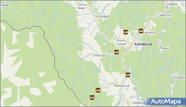 mapa Dołżyca gmina Komańcza, Dołżyca gmina Komańcza na mapie Targeo